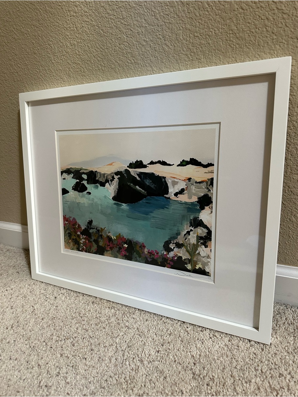 “Sea Ranch” Framed Coastal Landscape Art Print in White Frame